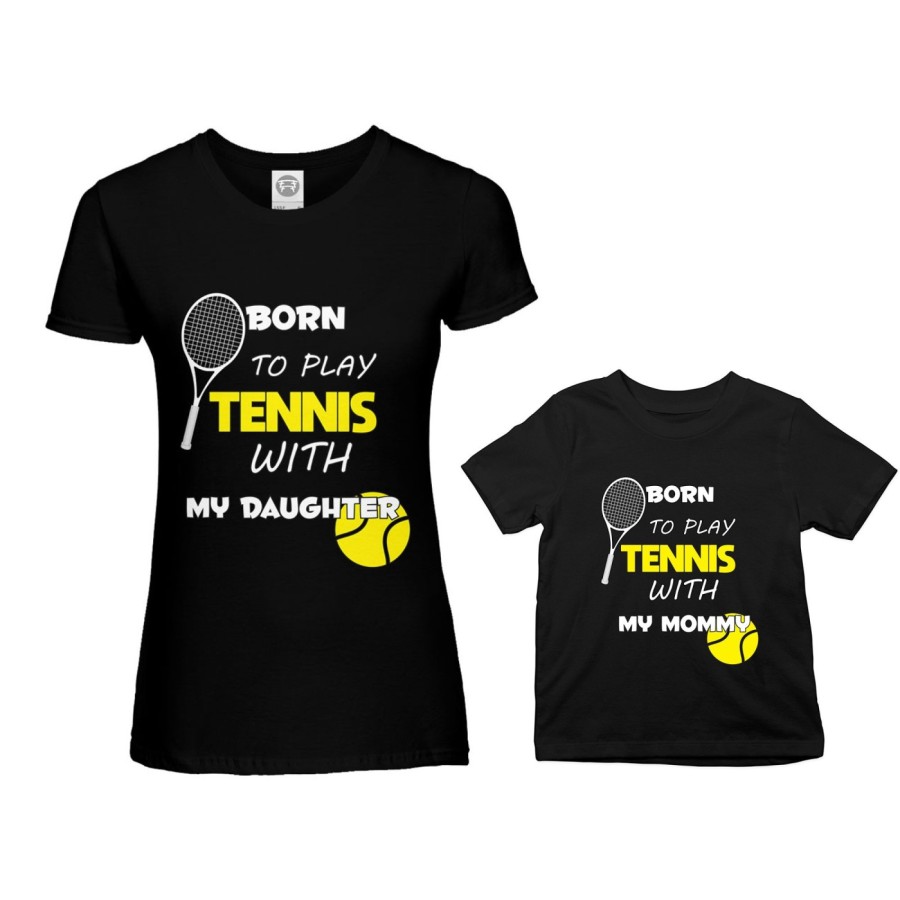 Coordinato t-shirt madre figlio born to play tennis with my son my daughter Per la mamma