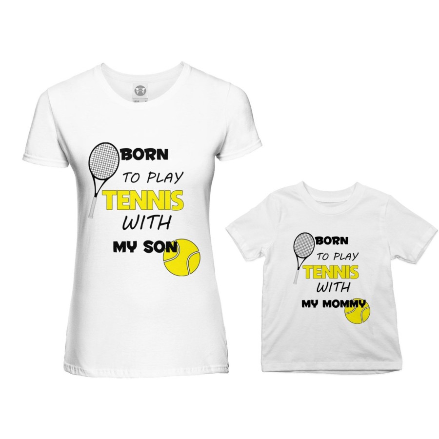 Coordinato t-shirt madre figlio born to play tennis with my son my daughter Per la mamma