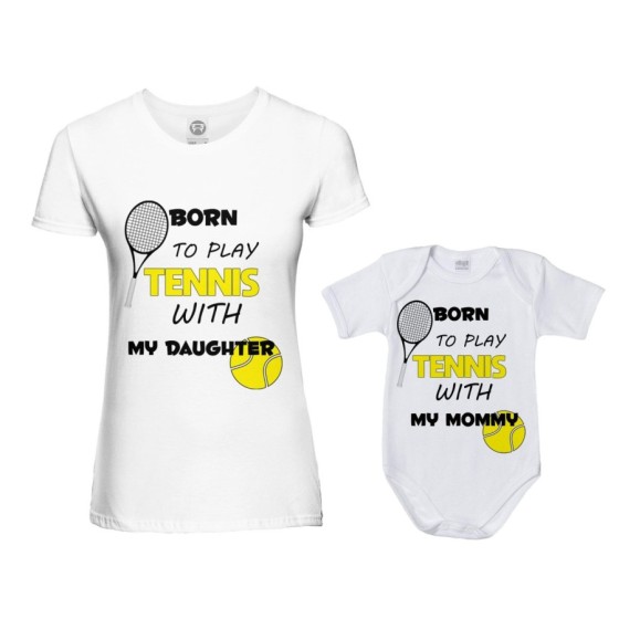 Coordinato t-shirt e body neonato madre figlio born to play tennis with my son my daughter Per la mamma