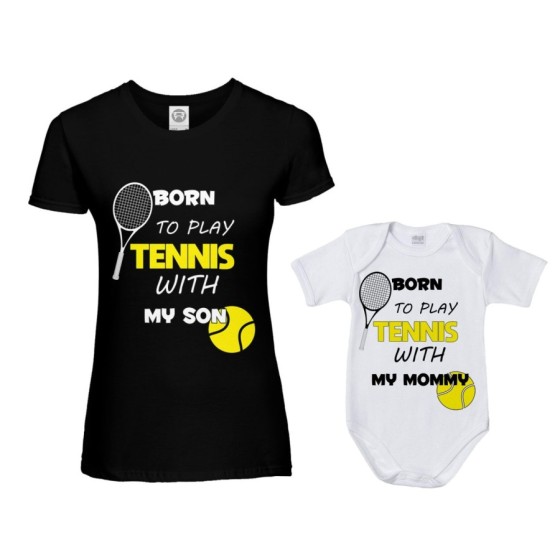 Coordinato t-shirt e body neonato madre figlio born to play tennis with my son my daughter Per la mamma 2