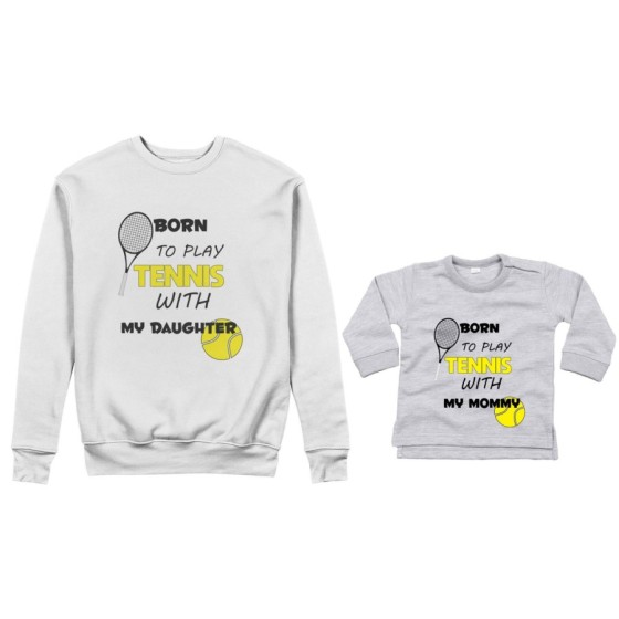Coordinato felpe o body lupetto neonato madre figlio born to play tennis with my son my daughter Per la mamma