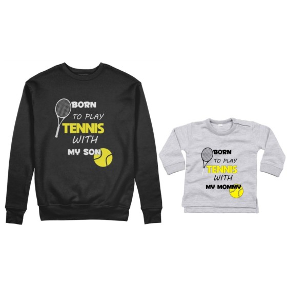 Coordinato felpe o body lupetto neonato madre figlio born to play tennis with my son my daughter Per la mamma 2