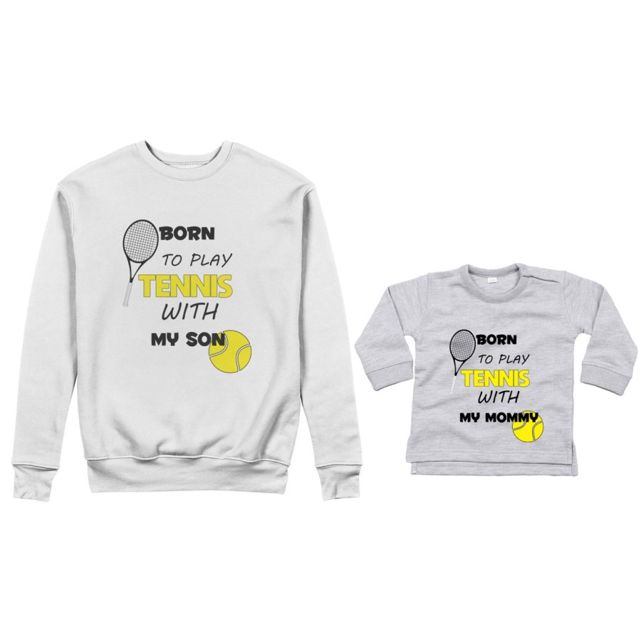Coordinato felpe o body lupetto neonato madre figlio born to play tennis with my son my daughter Per la mamma