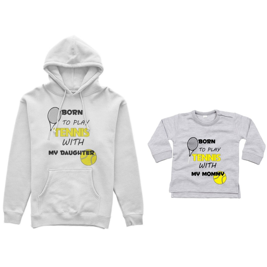 Coordinato felpe o body lupetto neonato madre figlio born to play tennis with my son my daughter Per la mamma