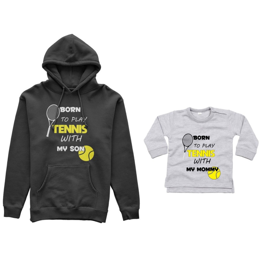 Coordinato felpe o body lupetto neonato madre figlio born to play tennis with my son my daughter Per la mamma