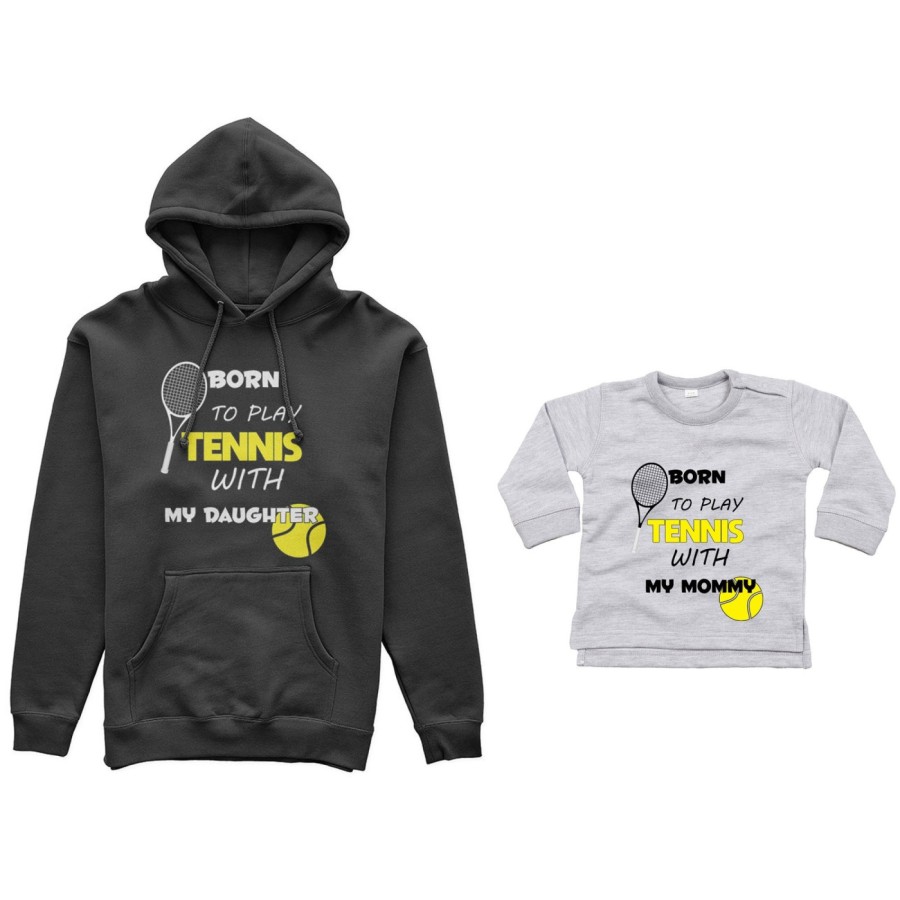 Coordinato felpe o body lupetto neonato madre figlio born to play tennis with my son my daughter Per la mamma