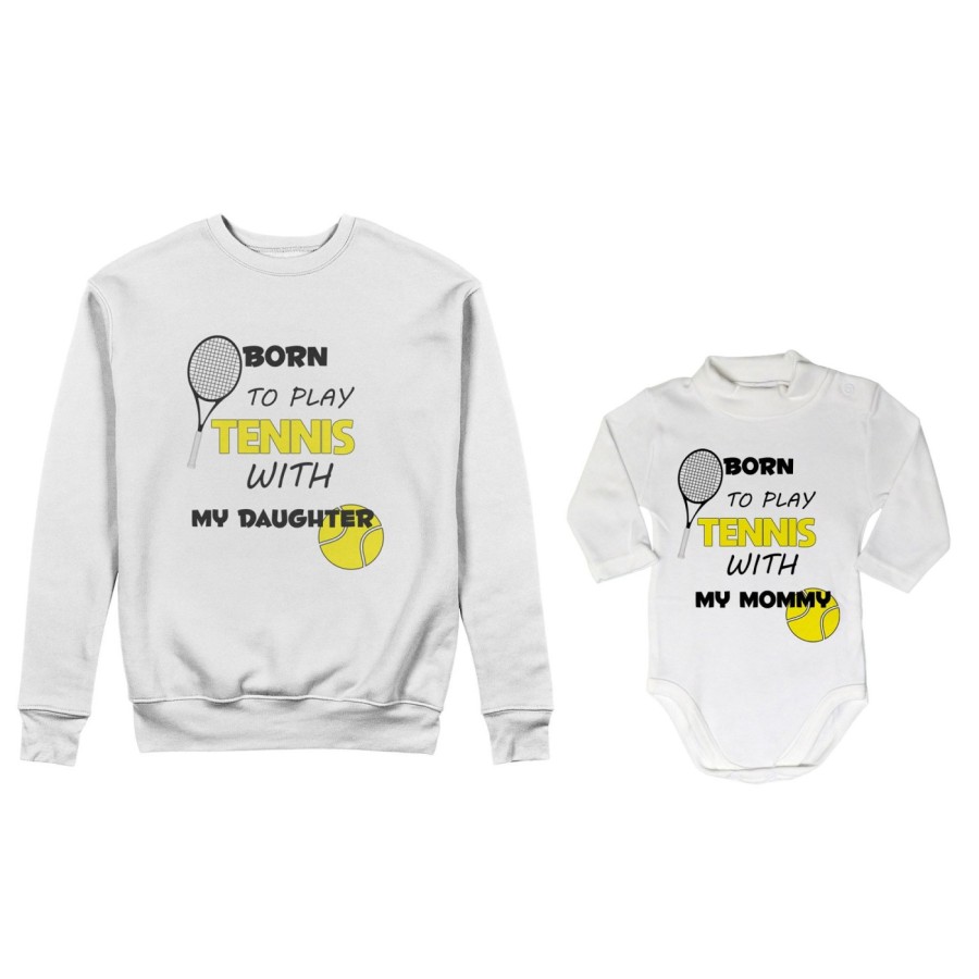 Coordinato felpe o body lupetto neonato madre figlio born to play tennis with my son my daughter Per la mamma