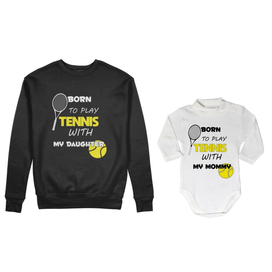 Coordinato felpe o body lupetto neonato madre figlio born to play tennis with my son my daughter Per la mamma