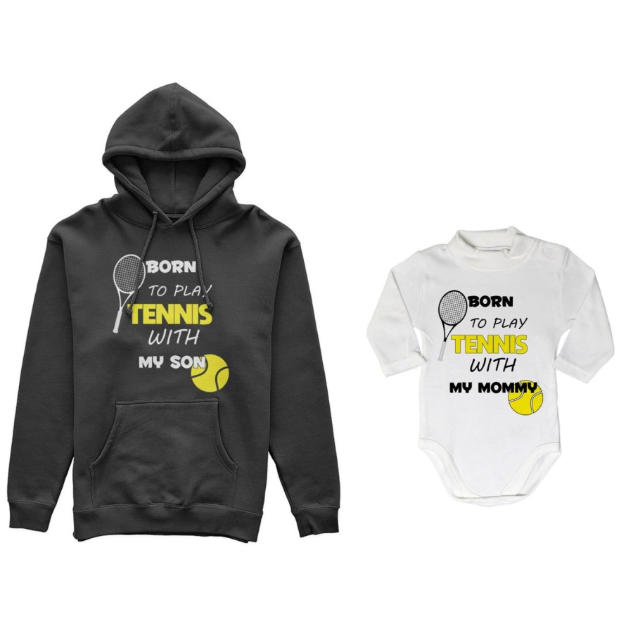 Coordinato felpe o body lupetto neonato madre figlio born to play tennis with my son my daughter Per la mamma