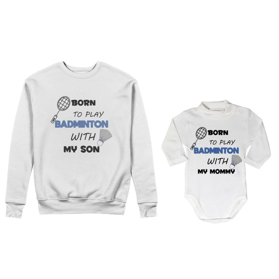 Coordinato felpe o body lupetto neonato madre figlio born to play badminton with my son my daughter Per la mamma