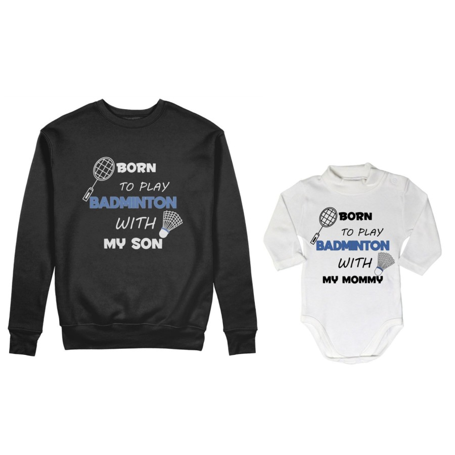 Coordinato felpe o body lupetto neonato madre figlio born to play badminton with my son my daughter Per la mamma
