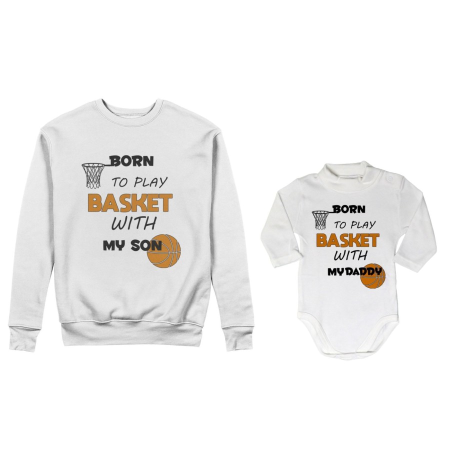 Coordinato felpe o body lupetto neonato padre figlio born to play basket with my son my daughter Per il papà