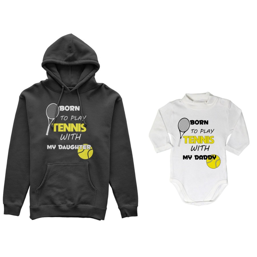 Coordinato felpe o body lupetto neonato padre figlio born to play tennis with my son my daughter Per il papà