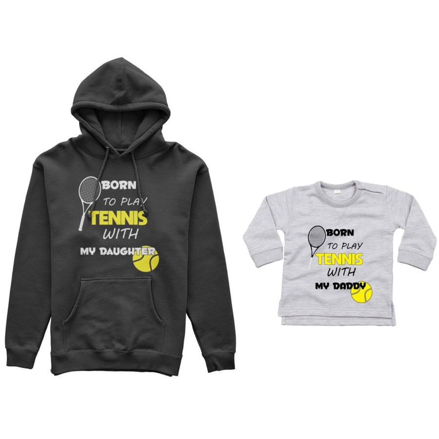 Coordinato felpe o body lupetto neonato padre figlio born to play tennis with my son my daughter Per il papà