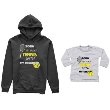 Coordinato felpe o body lupetto neonato padre figlio born to play tennis with my son my daughter Per il papà
