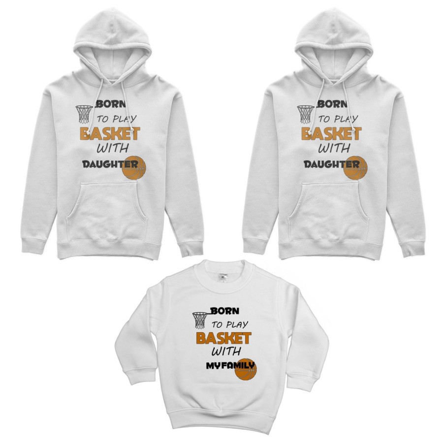 Tris felpe adulti bambino born to play basket with my son my daughter Per la famiglia