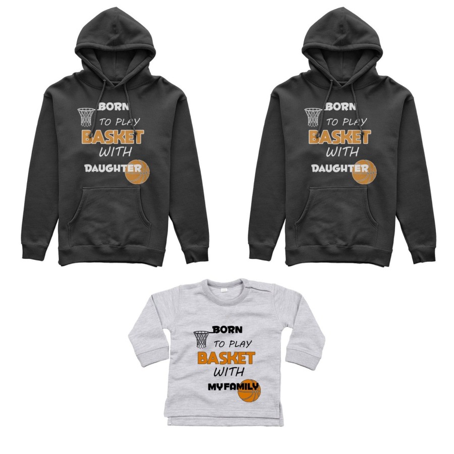 Tris felpe adulti neonato o body lupetto neonato born to play basket with my son my daughter Per la famiglia