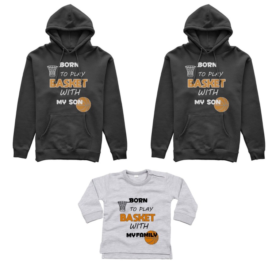 Tris felpe adulti neonato o body lupetto neonato born to play basket with my son my daughter Per la famiglia