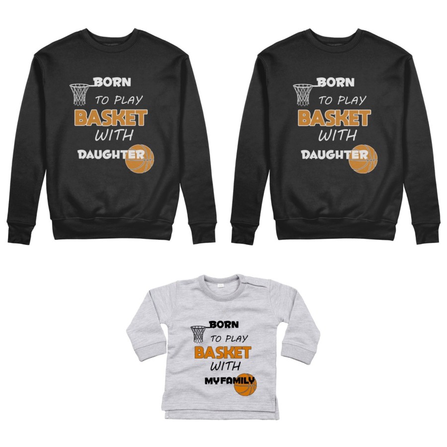 Tris felpe adulti neonato o body lupetto neonato born to play basket with my son my daughter Per la famiglia