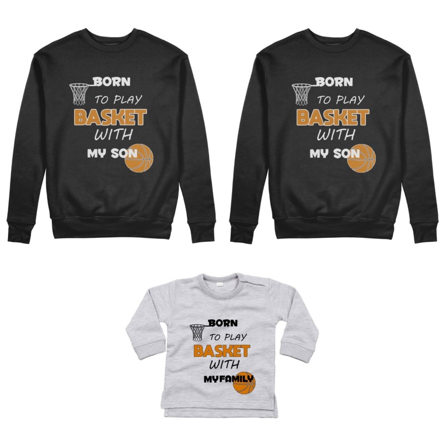 Tris felpe adulti neonato o body lupetto neonato born to play basket with my son my daughter Per la famiglia