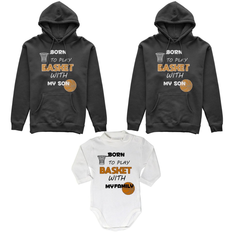Tris felpe adulti neonato o body lupetto neonato born to play basket with my son my daughter Per la famiglia
