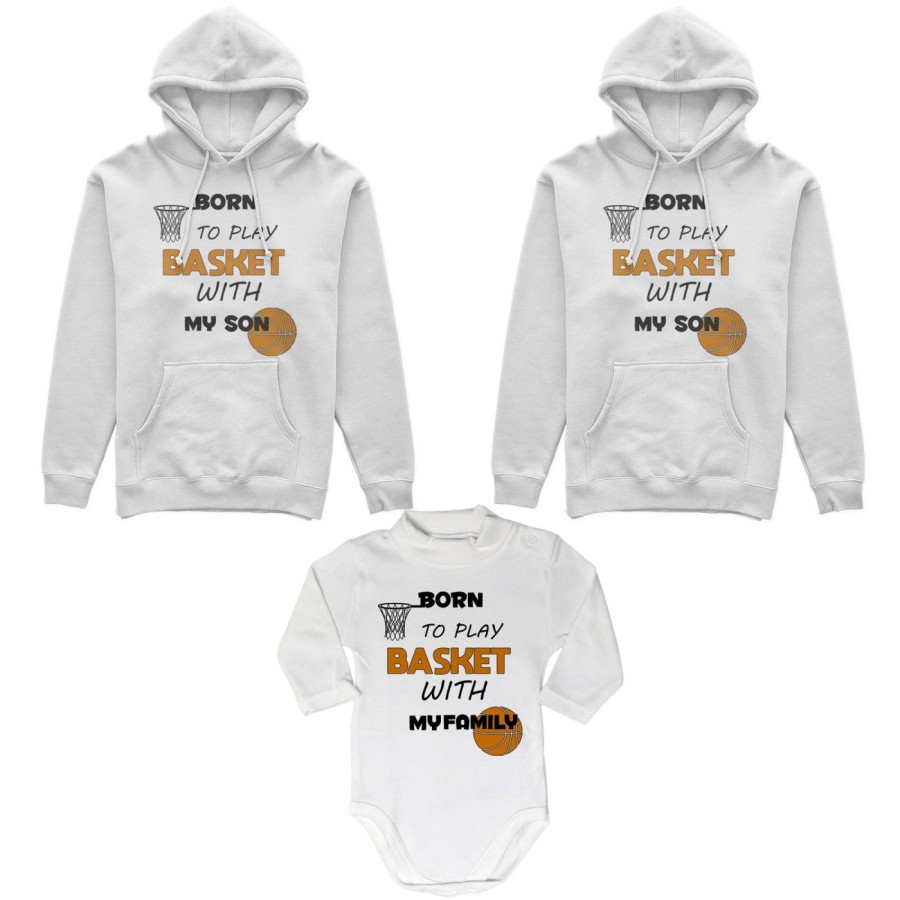 Tris felpe adulti neonato o body lupetto neonato born to play basket with my son my daughter Per la famiglia