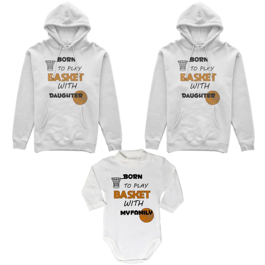 Tris felpe adulti neonato o body lupetto neonato born to play basket with my son my daughter Per la famiglia