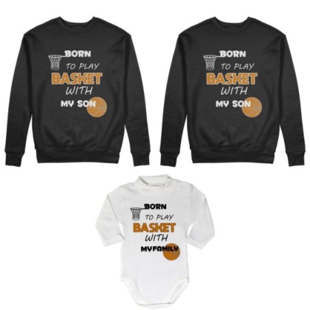 Tris felpe adulti neonato o body lupetto neonato born to play basket with my son my daughter Per la famiglia