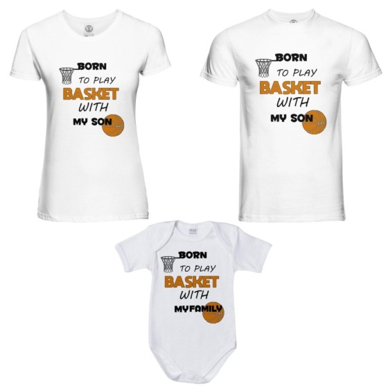 Tris t-shirt adulti e body neonato born to play basket with my son my daughter Per la famiglia 2