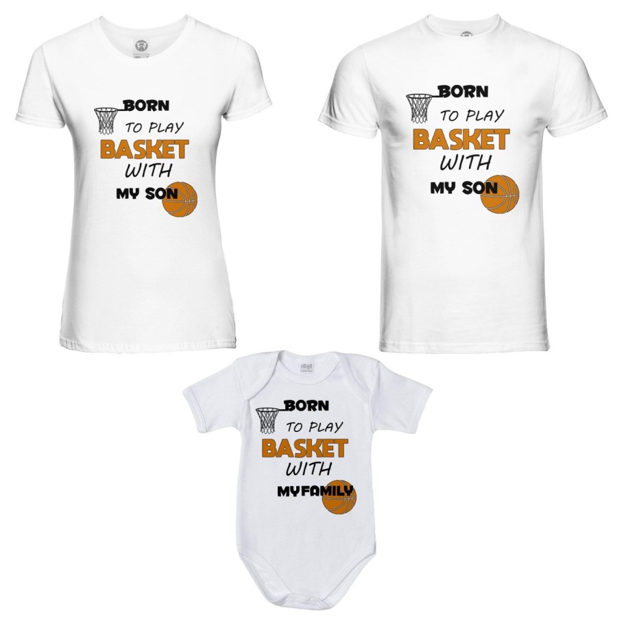 Tris t-shirt adulti e body neonato born to play basket with my son my daughter Per la famiglia