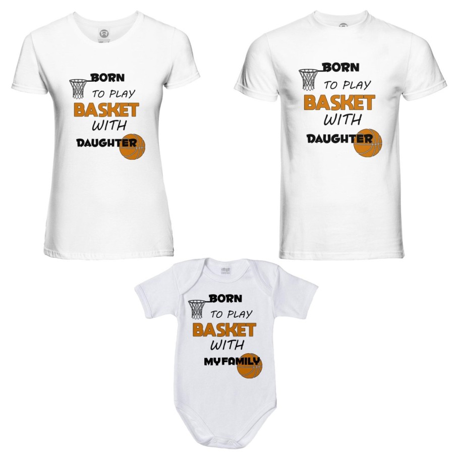 Tris t-shirt adulti e body neonato born to play basket with my son my daughter Per la famiglia