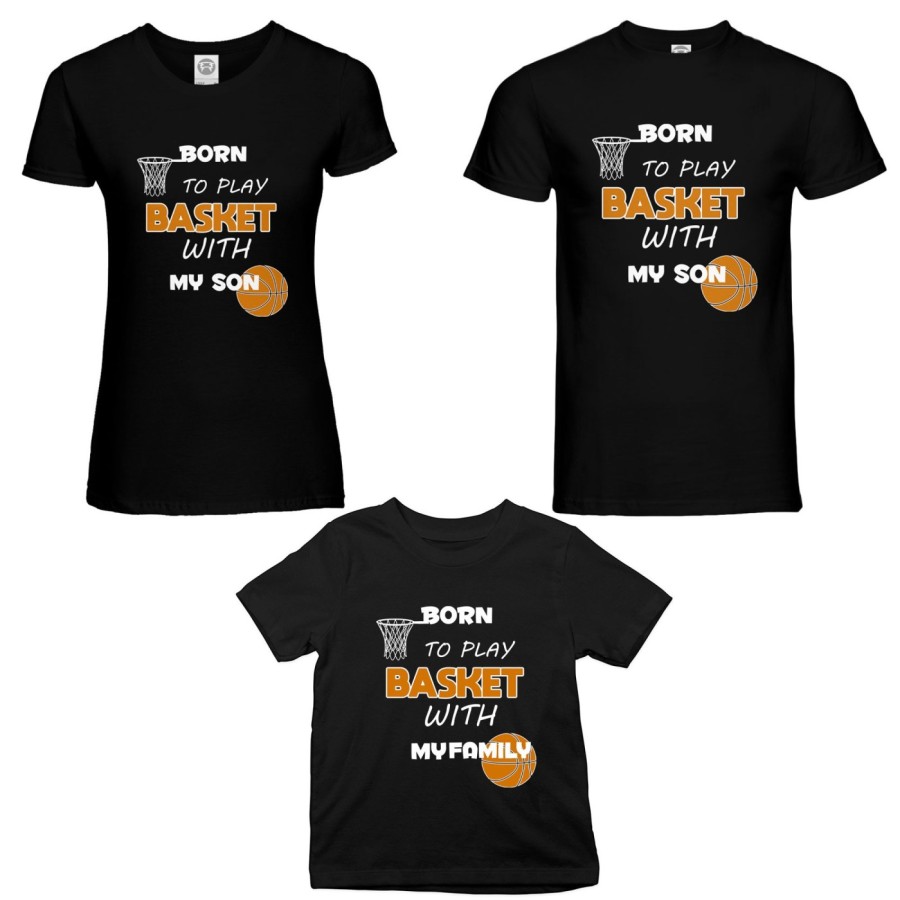 Tris t-shirt adulti bambino born to play basket with my son my daughter Per la famiglia