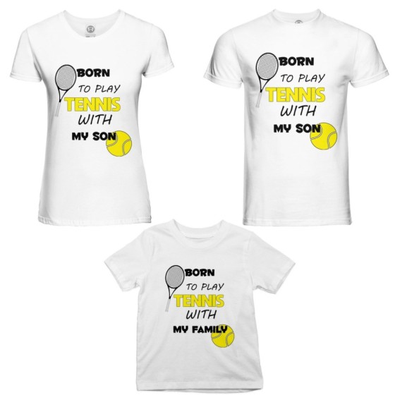 Tris t-shirt adulti bambino born to play tennis with my son my daughter Per la famiglia 2