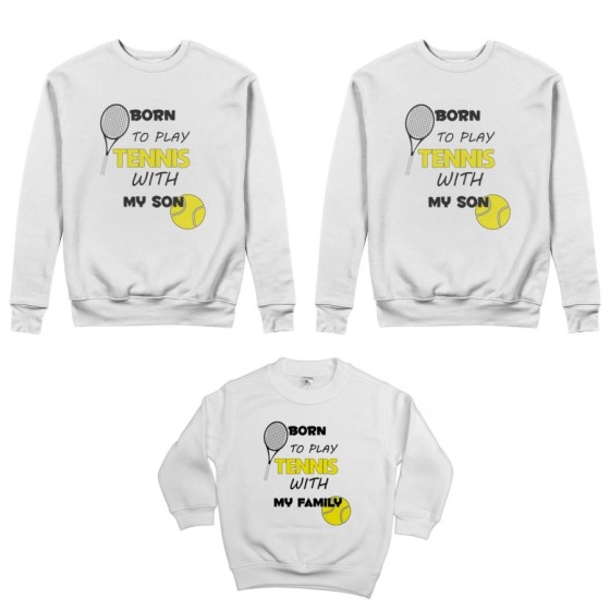 Tris felpe adulti bambino born to play tennis with my son my daughter Per la famiglia 2