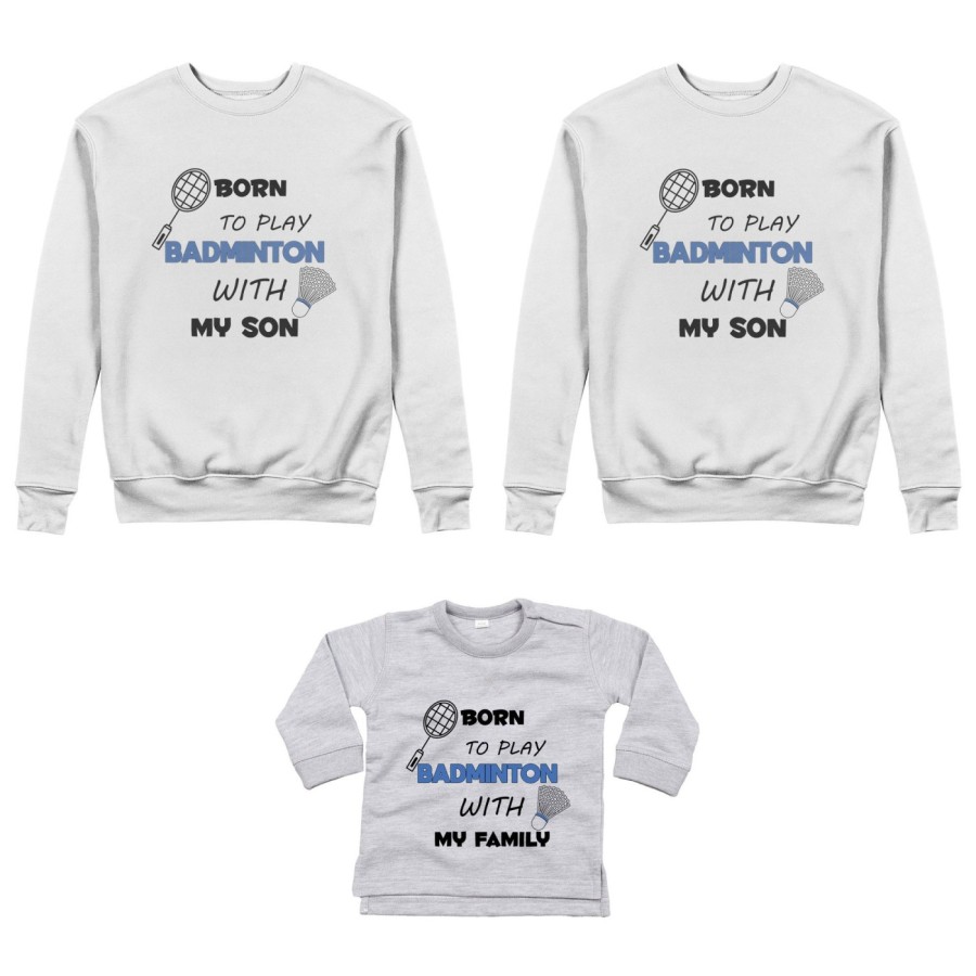 Tris felpe adulti neonato o body lupetto neonato born to play badminton with my son my daughter Per la famiglia