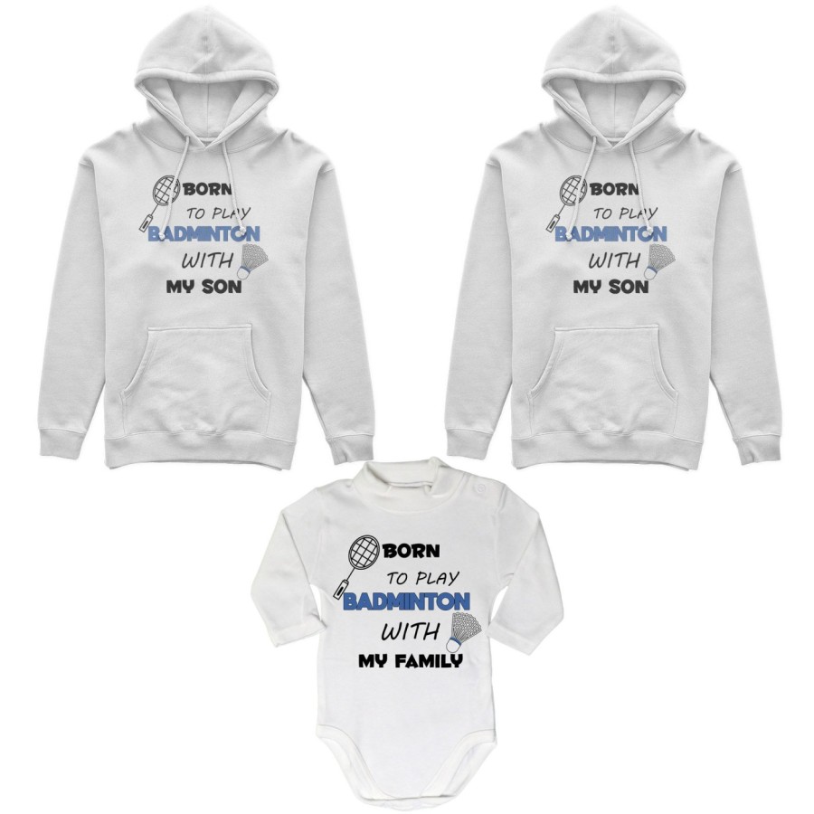 Tris felpe adulti neonato o body lupetto neonato born to play badminton with my son my daughter Per la famiglia