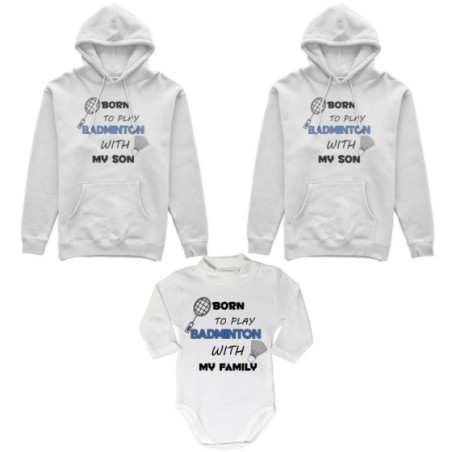 Tris felpe adulti neonato o body lupetto neonato born to play badminton with my son my daughter Per la famiglia
