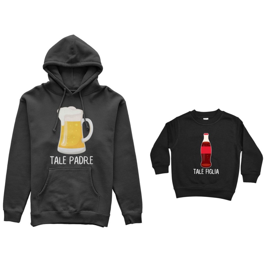 Coordinato felpe padre figlio tale padre con boccale di birra tale figlio con coca cola Per il papà