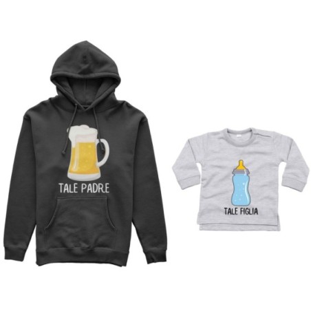 Coordinato felpe o body lupetto padre figlio tale padre con boccale di birra tale figlio con biberon Per il papà