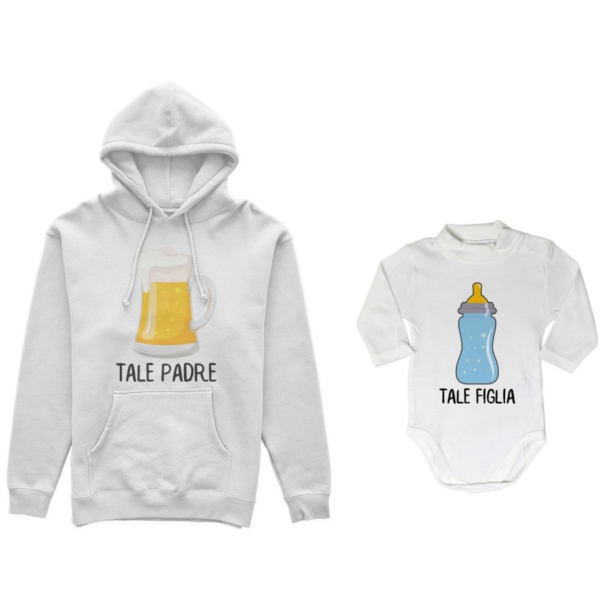 Coordinato felpe o body lupetto padre figlio tale padre con boccale di birra tale figlio con biberon Per il papà