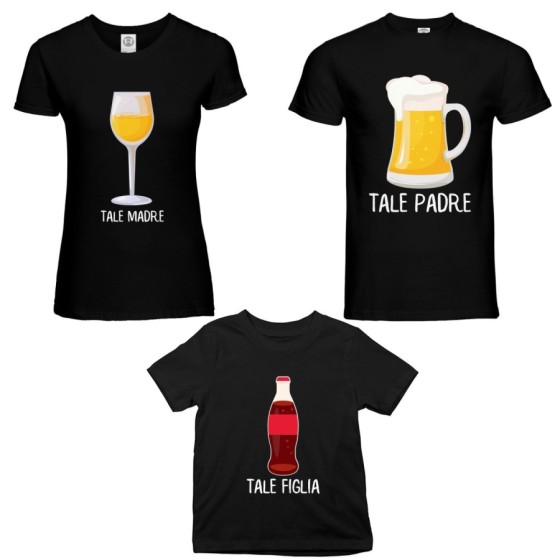 Tris t-shirt adulti bambino tale padre con boccale di birra tale madre con bicchiere di vino tale figlio con coca cola Per la fa 2