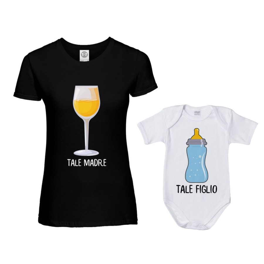 Coordinato t-shirt body madre figlio tale madre con bicchiere di vino tale figlio con biberon Per la mamma