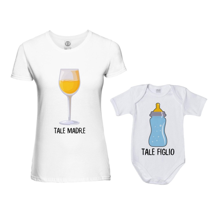 Coordinato t-shirt body madre figlio tale madre con bicchiere di vino tale figlio con biberon Per la mamma