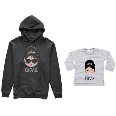 Coordinato felpe o body lupetto neonata madre figlio diva baby diva Per la mamma