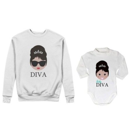Coordinato felpe o body lupetto neonata madre figlio diva baby diva Per la mamma