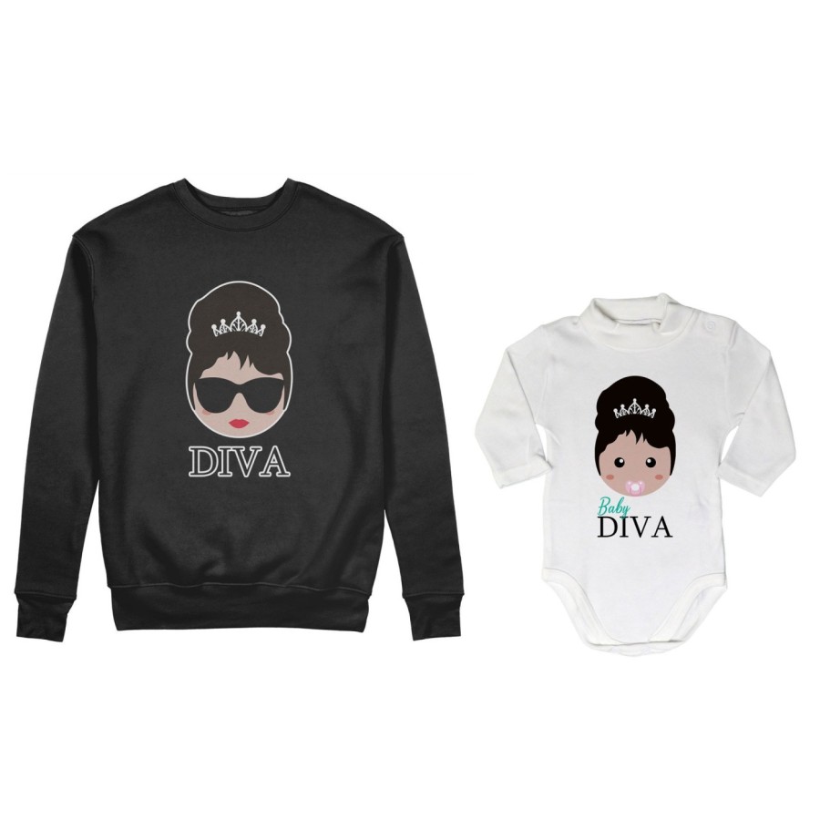 Coordinato felpe o body lupetto neonata madre figlio diva baby diva Per la mamma