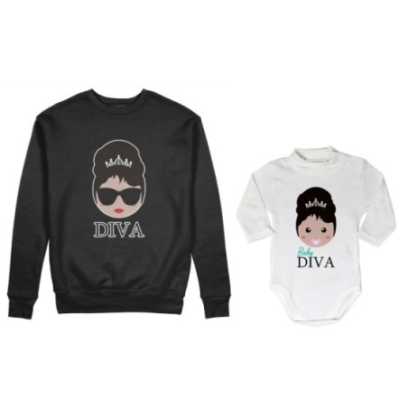 Coordinato felpe o body lupetto neonata madre figlio diva baby diva Per la mamma