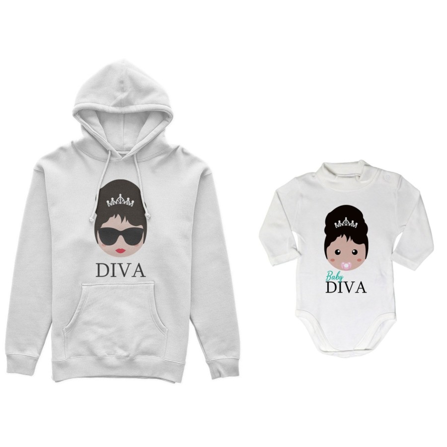 Coordinato felpe o body lupetto neonata madre figlio diva baby diva Per la mamma
