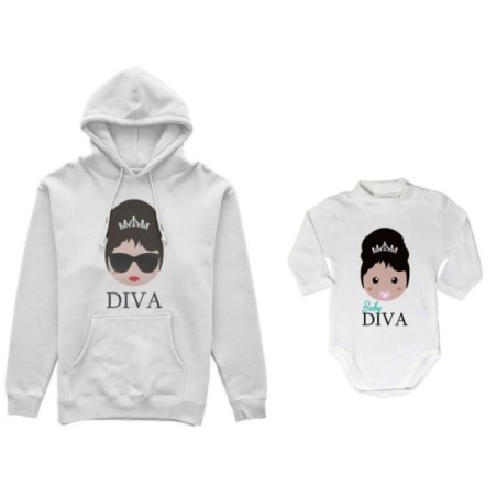 Coordinato felpe o body lupetto neonata madre figlio diva baby diva Per la mamma