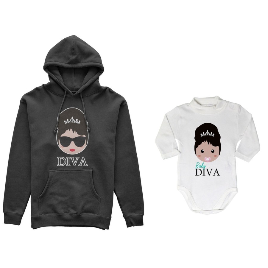 Coordinato felpe o body lupetto neonata madre figlio diva baby diva Per la mamma